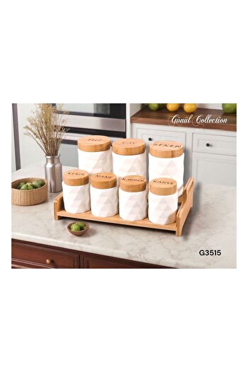 GÖNÜL Spice Set 7 Piece Diamond Shape Bamboo Lid G3515