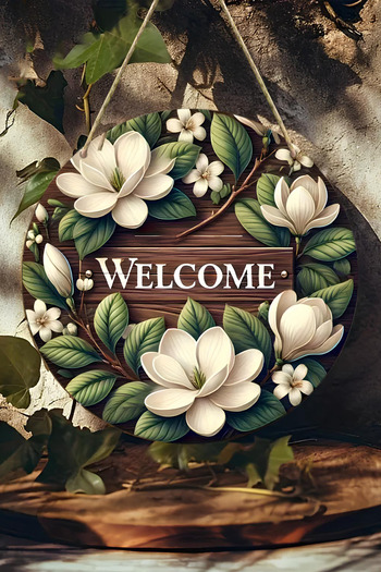 kutuTR 🪵   Welcome Floral Mdf Door Ornament – 33 cm |   Hanging, Erasable, Decorative Ks010