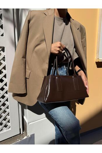 Tina İstanbul Three-Compartment Long Handle Women's Hand and Shoulder Bag Bitter Brown