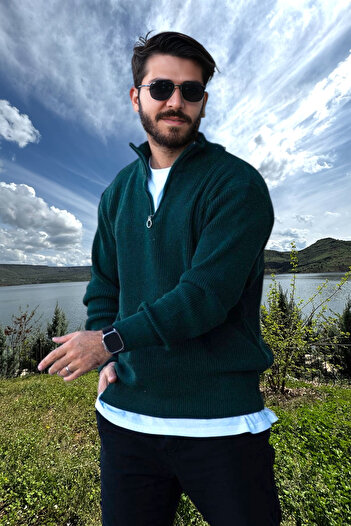 BİRBEYSTORE Men's Knitwear Sweater Zippered Stand Collar