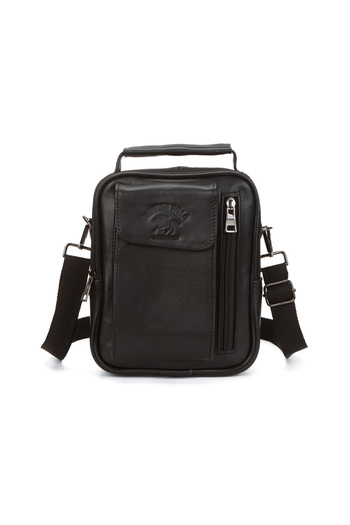 Newish Adelina Men's Black Genuine Leather Hand and Shoulder Bag with Steel Case and Phone Compartment