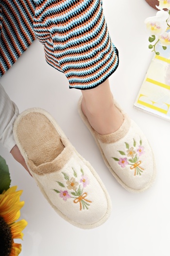 Modafırsat Women's House Slippers Plush Washable Wool Inside Fur Slippers Guest Dowry Bundle Bridal Slippers
