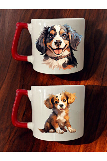 lili hediyelik Sweet Dog Printed 2-Piece Coffee Cup Ceramic Mug - Ceramic Tea, Coffee Gift Cup