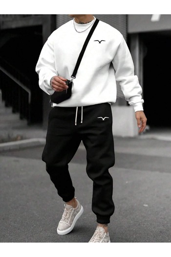 puolikuu Sweatshirt Jogger Tracksuit Set - Oversize, Mini-Knit Printed Crew Neck with a Raised Texture
