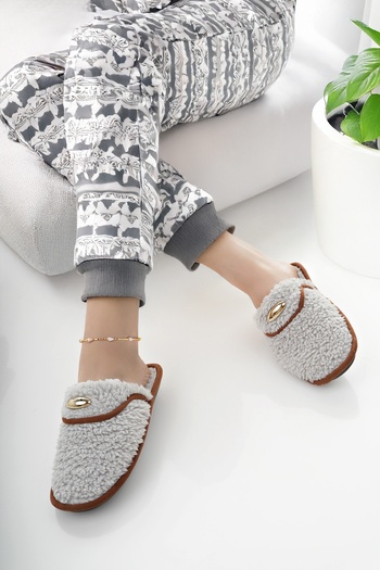 Modafırsat Women's House Slippers Plush Washable Wool Inside Fur Slippers Guest Dowry Bundle Bridal Slippers