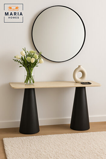 MARIA HOMES Modern Console Table – Beige Top with Black Base, Entryway & Living Room Furniture (140×40×80 cm)
