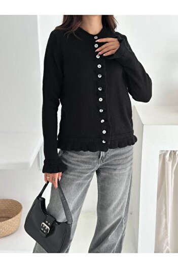 Noa Noa Buttoned Cardigan with Front Ruffle Detail