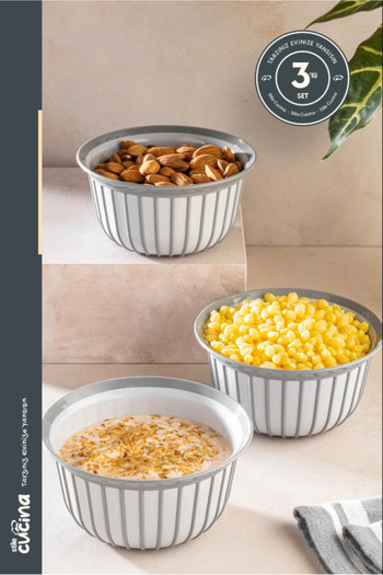 Stile Cucina Linea 3-Piece Practical Snack Bowl Gray 500 ml