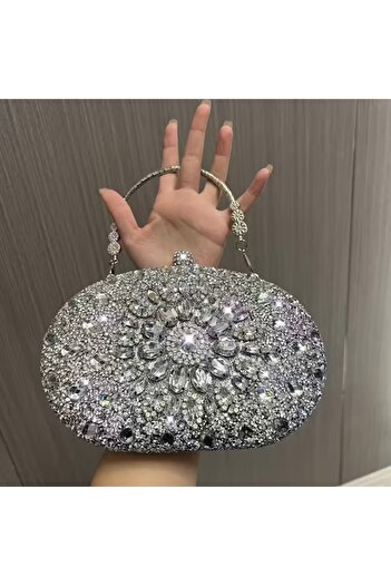 RED VELVET Luxury Oval Evening Bag with Crystal Stones