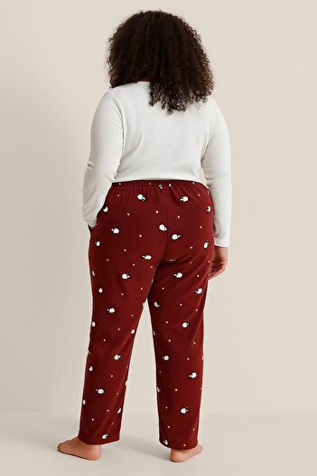Pemilo Women's Plus Size 401 Pocketed Fleece Single Bottom Bordo