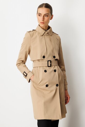 Ekol Trench Coat with Epaulettes and Belted Waist 7001-26K Camel