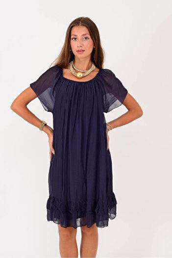Park Moda 9606 Madonna Collar Short Silk Dress
