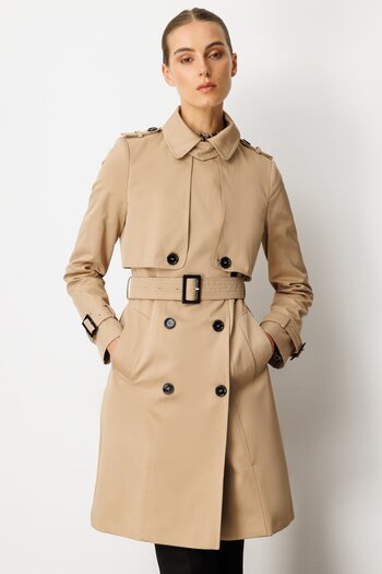 Ekol Trench Coat with Epaulettes and Belted Waist 7001-26K Camel
