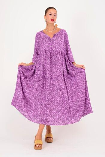Park Moda An164 Three Buttons Bold Flower Pattern Dress