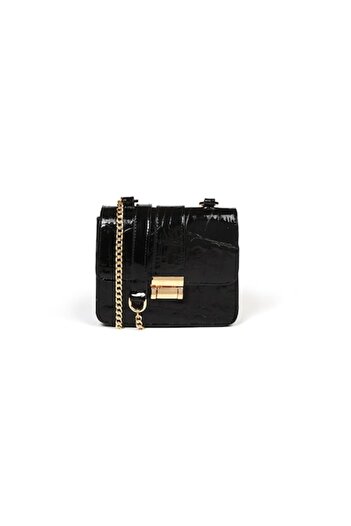 ANNA FELLINI Leather Women's Bag, ANNA FELLINI, Divya, Black Croco Lac 19x6x16 cm