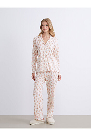LC Waikiki Gömlek Yaka Ayı Teddy Baskılı Kadın Pijama