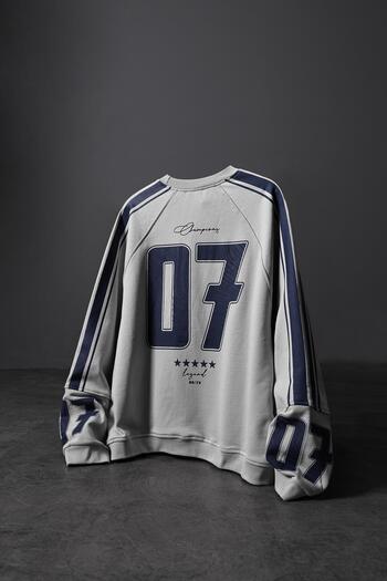 Slatra Men's Gray 07 Champions Printed Oversize Sweatshirt