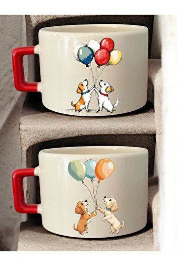 lili hediyelik Dog Cat Printed 2-Piece Coffee Cup Ceramic Mug - Ceramic Tea, Coffee Gift Cup