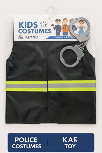 TSUMAB Kids Police Costume Set with Vest and Handcuffs – Roleplay Dress-Up