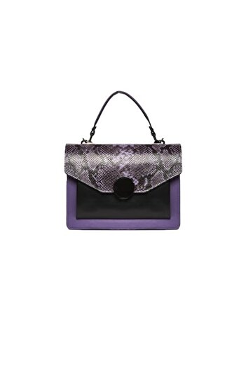 ANNA FELLINI Geanta dama piele, ANNA FELLINI, Ema, mov negru, 27x11x20 cm