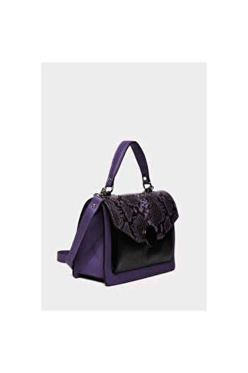 ANNA FELLINI Geanta dama piele, ANNA FELLINI, Ema, mov negru, 27x11x20 cm