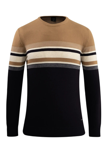 Çizgi Triko Men's Crew Neck Sweater Knitwear Colorful Stripe Patterned Classic Fit