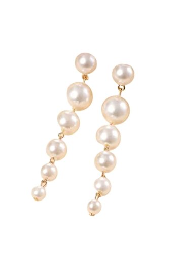SYGGY Long Earrings, With Faux Pearls, White