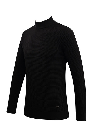 Çizgi Triko Men's Zippered Half Fisherman Sweater Knitwear Embossed Knit Solid Color Classic Fit