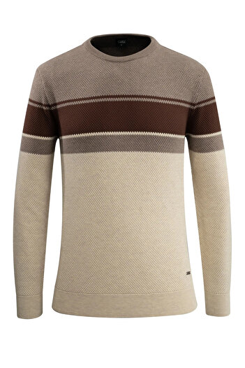 Çizgi Triko Men's Crew Neck Sweater Knitwear Honeycomb Knit Patterned Classic Fit