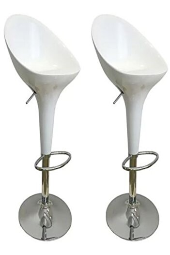 AWF AL WADI FURNITURE Sivy Set Of 2 Gloss Adjustable Height Round Swivel Scoop Bar Chairs Bar stools High Back White