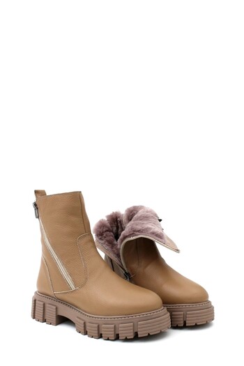 TUGERDİ Mink Floater Genuine Leather with Fur Inside Zippered Rubber Sole Women's Boots Tg097101126162294