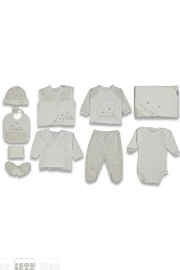 Cherub Baby Striped Bear Head Baby Boy Newborn 10 Piece Hospital Release Bodysuit Set