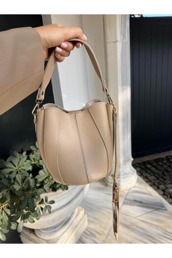 Tina İstanbul Stitched Pouch Model Wallet Hand and Shoulder Bag Mink