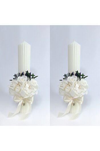 OEM Wedding candles decorated with cryogenic roses and cryogenic hydrangea, H35/D6 cm