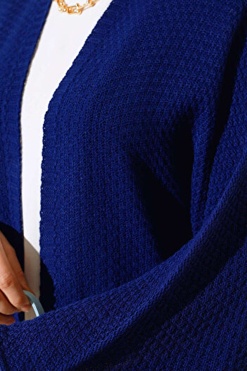 TİSTA Women's Saks Blue Batwing Sleeve Oversize Knit Cardigan
