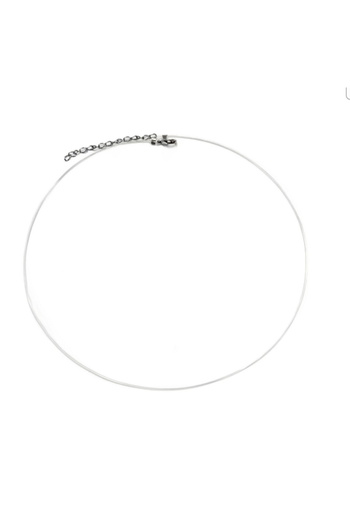 Wild Bracelets Colier cu fir transparent de silicon, simplu, cu acesorii argintii si lantisor de inox 40cm