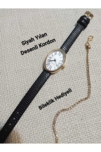 QUARTZ Retro Series Gold Oval Roma Women's Wristwatch- Black Cord / Bracelet with Gift Tt0125