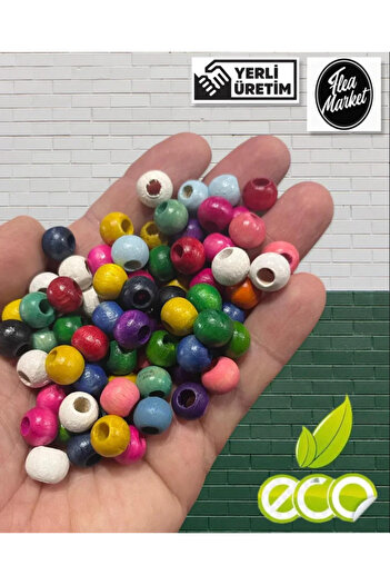 Artdeco 10 mm Mixed Color Wooden Beads (50 Grams, Average 155 Pieces) Hole Diameter 5 mm Round Wide Hole Colorful