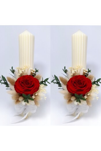 OEM Set of 2 wedding candles decorated with premium cryogenic roses and dried flowers, H35/D6