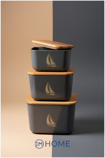CEM HOME Natural Wooden Lid Marine Triple Set Lunch Box Storage Container (Set of 3)