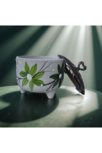 Çiporcal Antique Green Star Flower Sugar Bowl