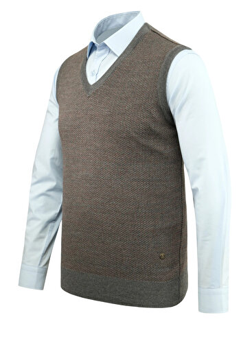 Çizgi Triko Men's V-Neck Sweater Patterned Steel Knit Regular Fit - 5206H