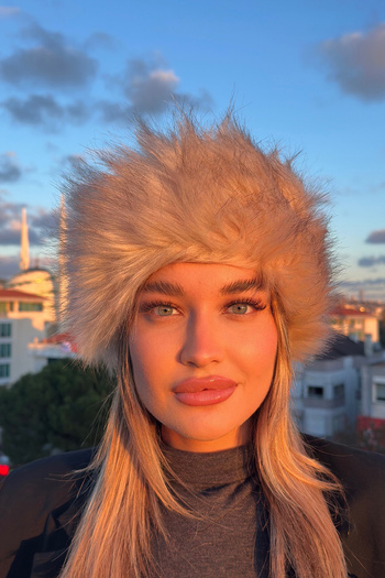 Mavelle Women's Beige Faux Fur Kalpak |   Russian Style Hat |   Winter Trend Furry Ushanka