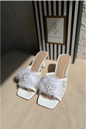 BZC AYAKKABI Feathered Engagement Bridal Slippers