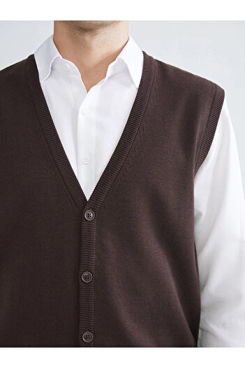 LC Waikiki Lcwaikiki classic brown standard fit v-neck men's knit vest