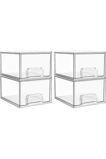 Generic Vtopmart 4 Pack Clear Stackable Storage Drawers, 4.4'' Tall Acrylic Bathroom Makeup Organizer, Plast