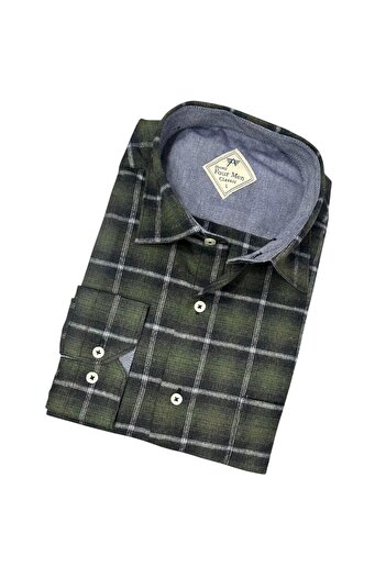 GÖMLEK GALERİSİ Classic Wide Cut Flannel Plaid Long Sleeve Men's Shirt