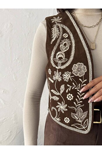 auzou eveil Women's Velvet Embroidered Vest