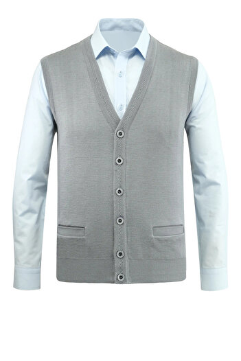 Çizgi Triko Men's Buttoned Vest Knitwear with Pockets Steel Knit Classic Fit - 5200L