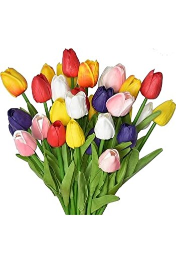 Generic WISTART 24pcs Multicolor Artificial Tulips Flowers Fake Faux PU Tulip Bouquet Real Touch Flower Arra